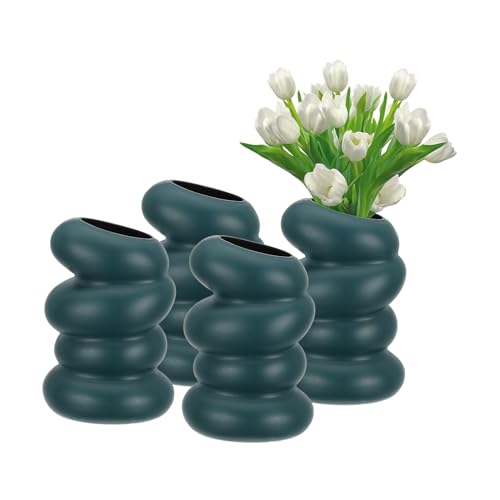 PATIKIL Jarrones de Flores, 4 Piezas Jarrones de Flores Creativos y Elegantes para Ramo Jarrón de Flores de Plástico Irrompible Decorativo para Hogar Centro de Mesa Oficina, Verde Oscuro