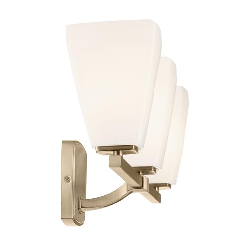 Image of Kichler Marant 21.25 inch 3-Light Bathroom Vanity Light Fixture with Opal Glass in Champagne Bronze for Over Mirror, Modern Wall Mount (21.25 inch W x 9.5 inch H), 55216CPZ