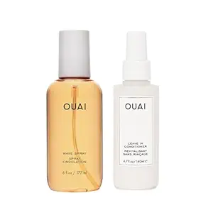 OUAI Leave-In Conditioner + Wave Spray Bundle - Hair Styling Products for Frizz Control, Volume, Texture, and Added Hair Shine - Paraben & Sulfate-Free Hair Care (2 Count, 4.7 Oz/4.9 Oz)