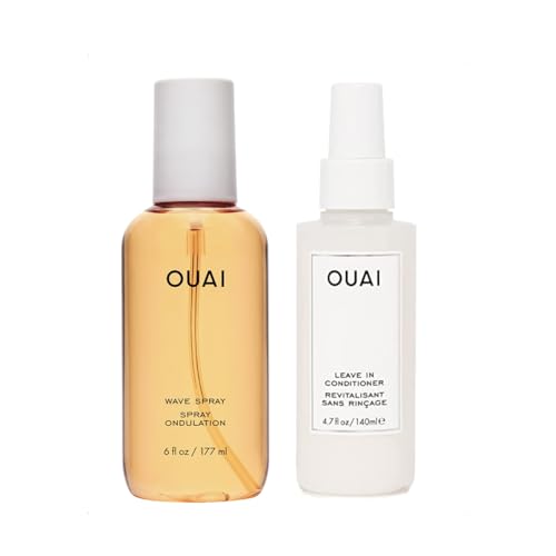 OUAI Leave-In Conditioner + Wave Spray Bundle - Hair Styling Products for Frizz Control, Volume, Texture, and Added Hair Shine - Paraben & Sulfate-Free Hair Care (2 Count, 4.7 Oz/4.9 Oz)