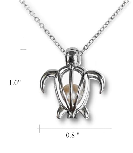 Pearlina Turtle Necklace Cultured Pearl in Oyster Set Silver tone Plated Cage W/Stainless Steel Chain 18"3