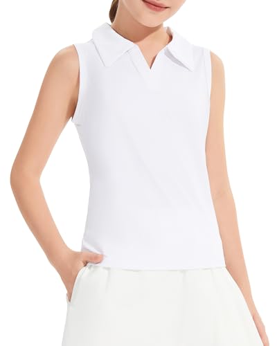 Hvididan Girls White Sleeveless Polo Shirts, Size 9-10