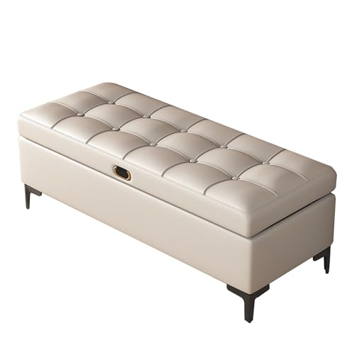 Banco de Almacenamiento Multifuncional, Banquetas Dormitorio con Tapa Abatible y Asiento Tapizado en Cuero, Ideal Como Zapatero y Mueble de Almacenamiento para La Entrada(Light gray,47.2in/120cm)