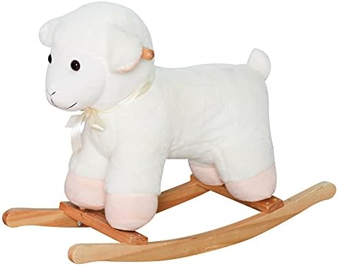 Qaba Lamb Rocking Horse Sheep, Nursery Stuffed Animal Ride On Rocker for Kids, Wooden Plush, White