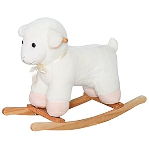 Qaba Lamb Rocking Horse Sheep, Nursery Stuffed Animal Ride On Rocker for Kids, Wooden Plush, White
