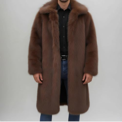 Image of Lisa Colly Men's Faux Fur Coat Winter Parka Overcoat | Men's Faux Fur Jacket, Winter Faux Fur Long Coat, Long Sleeve Fluffy Overcoat