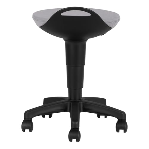 Image of Rolling Adjustable-Height Padded Stool - Light Grey