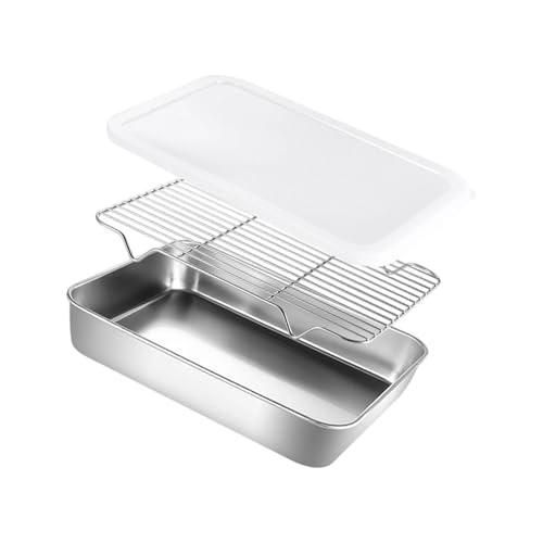 Stainless Steel BBQ Pan Plate with Cover Oven Rack for Grilling and Fridge Preservation Enduring Kitchen Food Pan