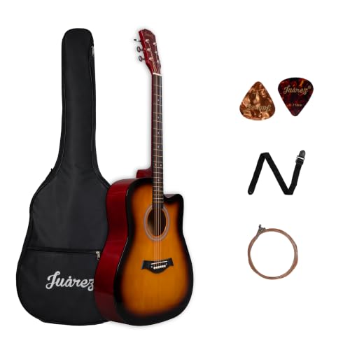 Image of JUAREZ JRZ41CLN-3TS-KIT 41 inch Cutaway Acoustic Guitar Kit Sunburst | Linden Body | Catalpa Neck | ABS Fingerboard & Bridge | Gloss Finish | Bag, Strap, Strings & Picks | Beginner