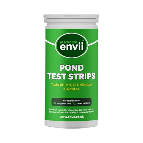 envii Pond & Aquarium Test Strips, 5 in 1 Pond & Fish Tank Water Test Kit - Testing for pH, KH, GH, Nitrates and Nitrites for use in Garden Ponds, Fish Tanks, Aquariums - 25 Strips