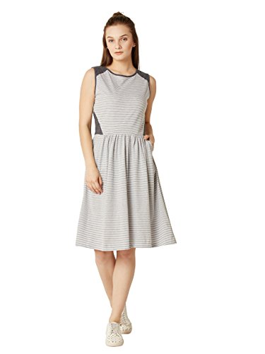 Image of Miss Chase Women's Grey and White Striped Skater Dress