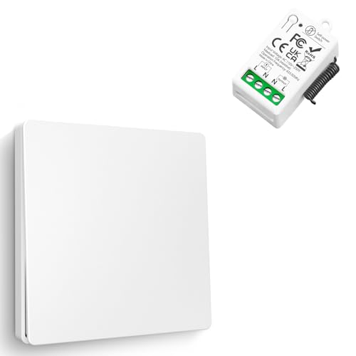 Interruptor de luz Tedeligo autogenerador 230 V 10 A RF mini receptor de relé, interruptor de radio de luz de 50 metros de alcance de control para luces (1 interruptor, 1 receptor)