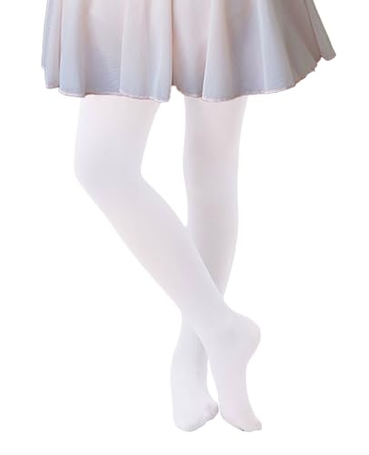 CozyWow Ballettstrumpfhose Mädchen Strumpfhose Ultra Weiche Kinder Elastisch Tanzstrumpfhose Weiß 11-13 Jahre