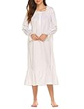 Ekouaer Sleep Dress Womens 100 Cotton Sleepwear Victorian Nightshirts (White, Medium)