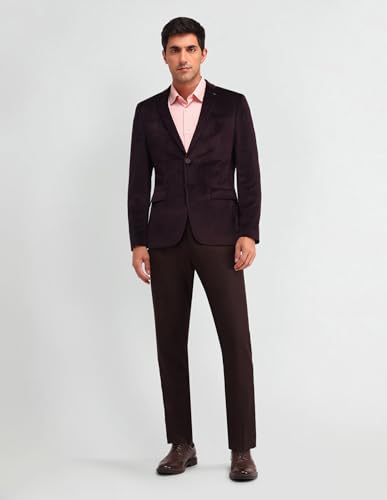 Image of Arrow Men's Red Textured Notch Collar Long Sleeve Formal Polyester Slim Fit Blazer