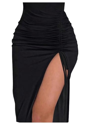 SweatyRocks Women's Metal Chain Halter Neck Dress Drawstring Side Slit Slimming Summer Midi Dress2