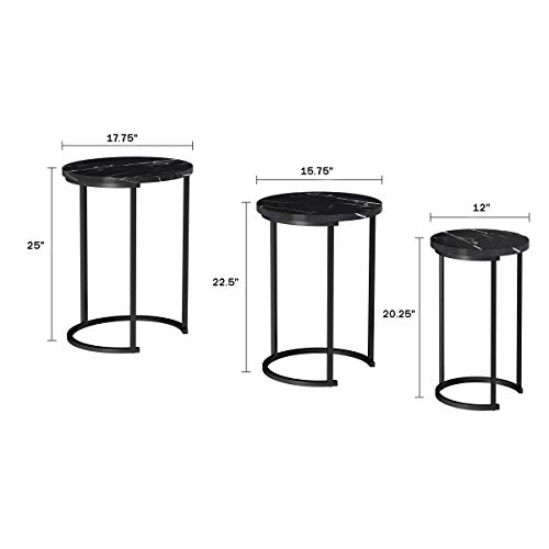 Lavish Home Nesting Tables - Set of 3 Round Side Tables for Living Room, Bedroom, or Home Office - Faux Marble End Table Set - Modern Living Room Furniture (Black)