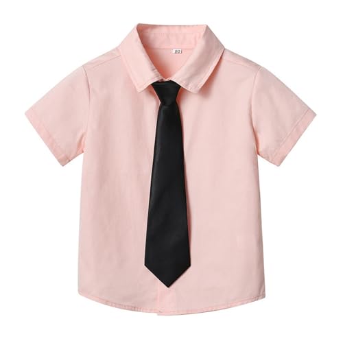Garçons Chemise à simple boutonnage uni à manches courtes Cardigan pour garçons filles Cravate Candy Couleur Chemise Garçons Enfants Chemise, Rose, 13-14...