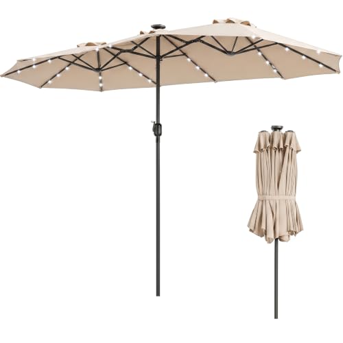 Image of TANGZON 4.4M Twin Garden Parasol with Solar LED Lights