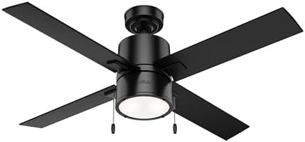 Hunter 52 inch Indoor Ceiling Fan with LED Light - Black Ceiling Fan with Pull Chain, For Bedroom, Living Room, or Kitchen, Standard Mount, No Remote, 4 Blades - Beck 54215, Matte Black