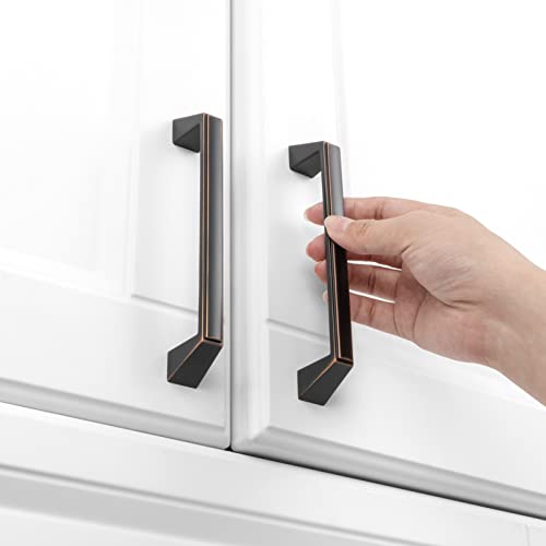 Koofizo Bell Bottom Cabinet Pull - Oil Rubbed Bronze Furniture Stepped Handle, 5 Inch/128Mm Hole Centers, 10-Pack For Kitchen Cupboard Door, Bedroom Dresser Drawer, Bathroom Wardrobe Hardware #TOP2