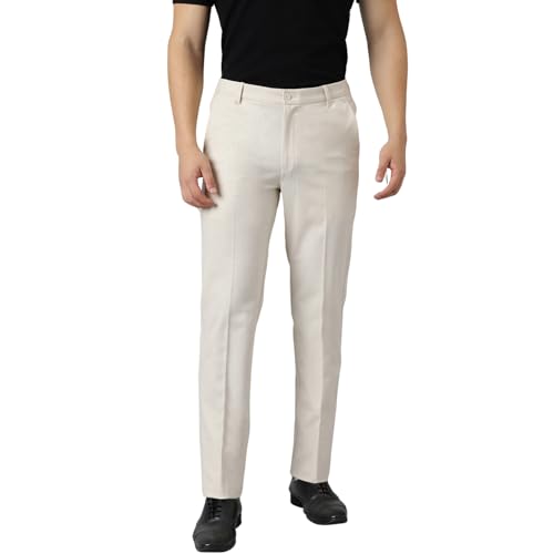 Image of SUBTRACT Men 4 Way Stretch Wrinkle Free Slim Fit Formal Trouser in with 2 Inch Flexible Waistband | Men's Trousers for Office Or Party