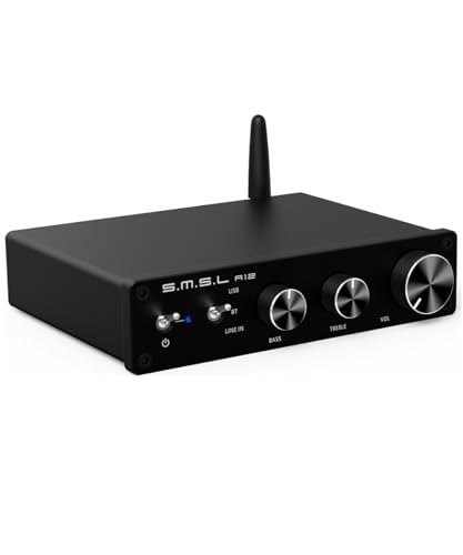 Image of S.M.S.L A12 Stereo Audio Amplifier Bluetooth 5.0, Mini HiFi Class D Integrated 2 Channel Power Amp for Home Speakers TV with Bass and Treble Control 80Wx2 MA12070