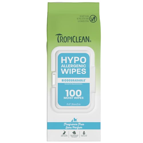 TropiClean Hypoallergenic Cleaning Pet Wipes, 100ct - Wipes for Dogs, Cats, Puppies & Kittens with Sensitive Skin - Gently Removes Dirt & Dander - Fragrance Free