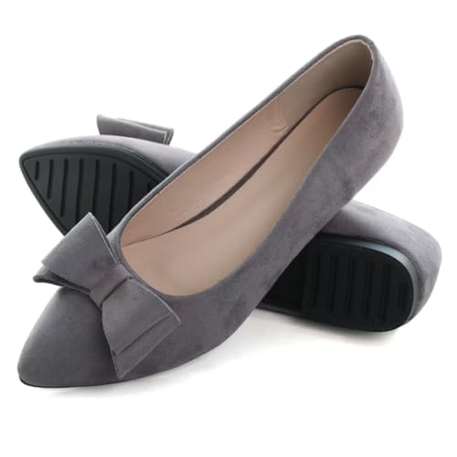 Stunner Womens Suede Flats Fashion Bowknot Ballet Flats Pointed Toe Soft Dress Shoes4