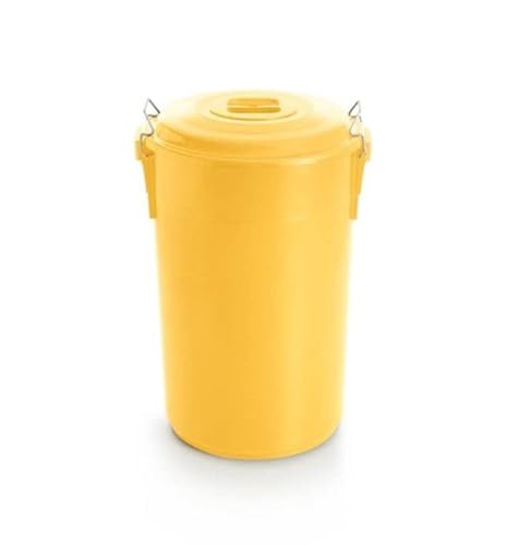 Cubo de basura industrial reforzado amarillo con tapadera y asas. Capacidad 120 Litros. Especial exterior Cover