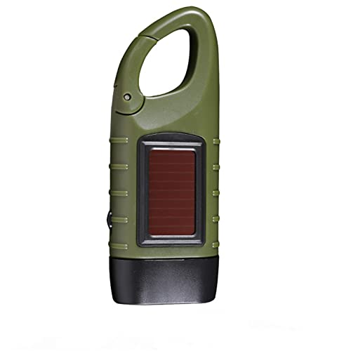 UOIPU Linterna de mano recargable solar LED, linterna dinamo de emergencia al aire libre, linterna portátil de camping con mosquetón para colgar (verde) Cover