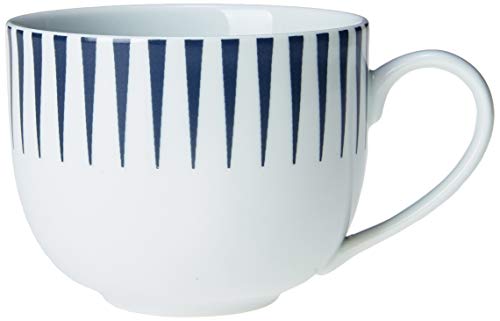 Estojo com 6 xícaras de chá com pires. Modelo redondo aba larga. Decoração sol azul. Fabricado pela