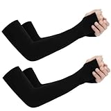 CATZUM UV-Schutz Kühlarmlinge 2 Paar Schwarz mit Daumenloch, Sonnenschutz Armstulpen für Sport & Outdoor, atmungsaktiv kühlend für Herren Damen
