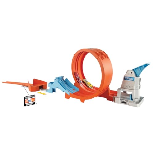 Hot Wheels Toy Car Track Set Loop Stunt Champion, Dual-Track Loop with Double-Car Launcher, Side-by-Side Racing, Includes 1 Toy Car in 1:64 Scale