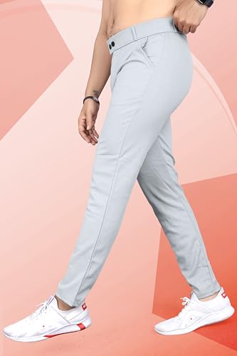 Image of Mehrang Men's Slim Fit Casual Trousers, Black, Cotton Blend, Side Pockets