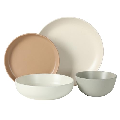 Image of Gibson Elite Leeds Court Plates and Bowls Sets, 16-Piece Stoneware Dinnerware Sets, Assorted Colors, Round Speckle Reactive Glaze Dish Set