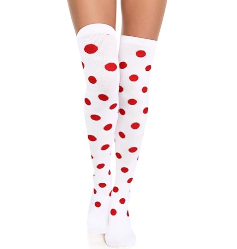 Image of Violet Mist Thigh High Socks for Women Novelty Polka Dot Over the Knee High Socks Black Funny Extra Long Sock Thigh Highs