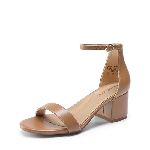 DREAM PAIRS Womens Low-Chunk Low Heel Pump Sandal,Size 9.5,Nude/Pu,LOW-CHUNK