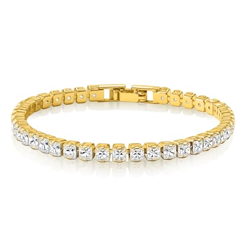 14K Gold/Silver Plated Square Tennis Bracelet for Women | Adjustable Cubic Zirconia Jewelry Gift