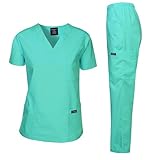 Dagacci Medical Uniform Womens and Mens Scrubs Set Medical Scrubs Shirt Top and Pant, Hospital Green, Medium, Short Sleeve
