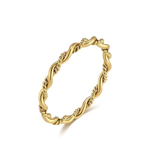 JESMING Personalized Twist Round Thread Double Strand Braided 18k Gold Plating Titanium Steel Rings...