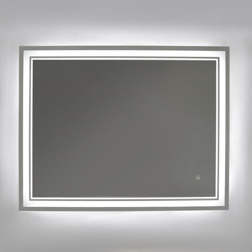 Wiyuer Miroir de salle de bain LED - 90 x 70 cm - Interrupteur tactile - 3 couleurs de lumière - Intensité variable - 3000 K - 4000 K - 6000 K - IPX4 - Étanche - Avec fil - Rectangulaire - Argenté