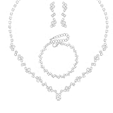 Elenviorina Bridal Silver Jewellery Set for Women, 3-Piece Rhinestone Necklace Earrings Bracelet, Sparkly Crystal Jewellery Set for Weddings Prom Bridesmaids