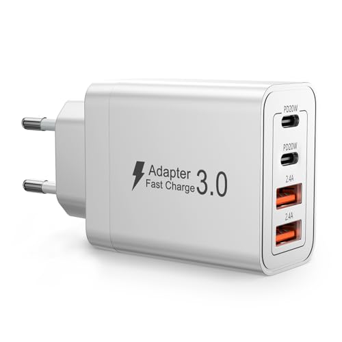 Cargador USB C, 40W cargadors USB 4 Puerto, Cargadors Rapida QC 3.0, Cabezal Tipo C para iPhone 16 15 14 13, Samsung S25 S24 S23, Huawei, Cargador USB Multiple