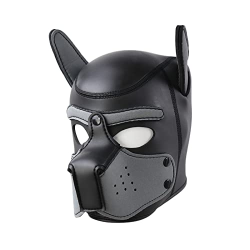 Adultos Neoprene Dog Head Mask - Removable Cosplay Full Face Pup Hood Mask - Costume Animal Head Mas