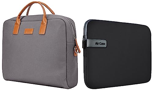 Image of AirCase Office Canvas Sling Messenger Bag fits upto 15.6 inch Laptop /Macbook, PU Leather Handles, Detachable Shoulder Strap, Easy to Clean, for Office /Travel, Men & Women - 6 month Warranty