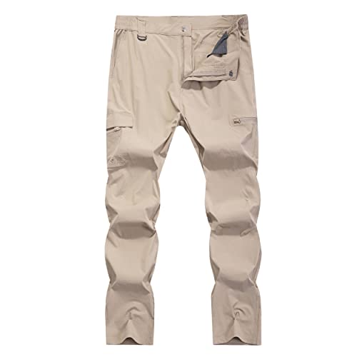 Men's Hiking Cargo Work Pants Waterproof Lightweight Quick Dry Outdoor Fishing Travel Mountain Tactical Pants Light Khaki S #TOP1