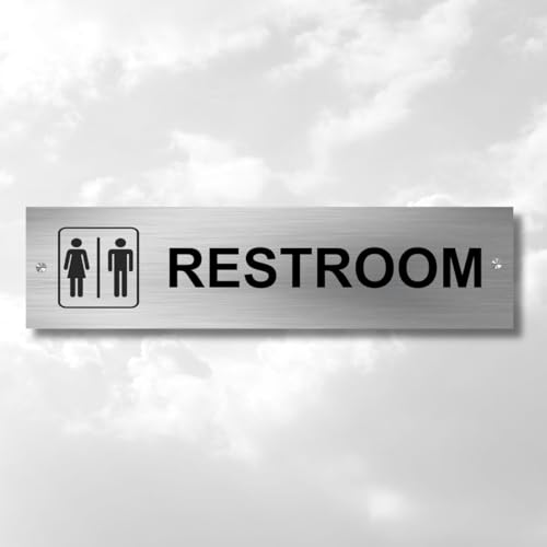 Image of Rest Room Sign Board | Stainless Steel Restroom Sign Plate for Office, Mall, Restaurant, Hotel, Hospital & School | Wall Mount | Rustproof Metal | Clear Bold Text | 12 x 3 Inch