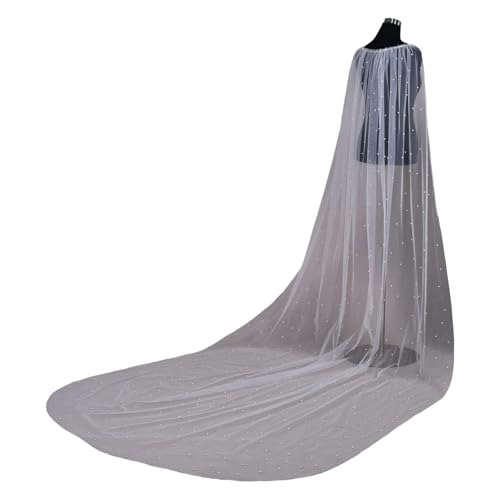 Châle de mariée en tulle perles longue traîne d'épaule pour cérémonie