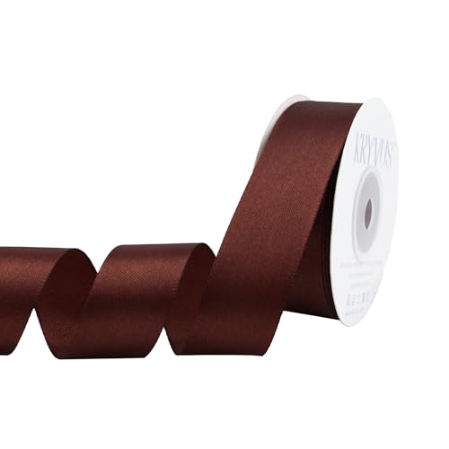 Kryvus Coffee Brown Satin Ribbon 1 inch X Continuous 50 Yards, Single Face Polyester Ribbon Perfect for Gift Wrapping, Flower Bouquet, Wedding Decor, Crafts, Bow Making, Sewing and More